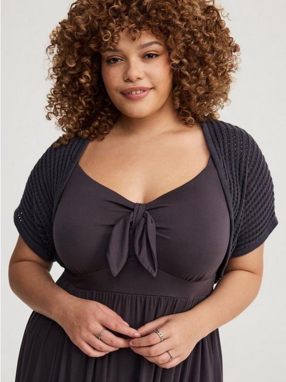 Torrid 1X Open Stitch Bolero Shrug Periscope Gray Cotton Cropped NWT 14-16